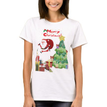 かわいい&面白いサンタとクリスマスツリーTシャツ