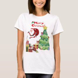 かわいい&面白いサンタとクリスマスツリーTシャツ Tシャツ