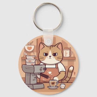 かわいい+面白い+あったか+キャラクターのバリスタ猫 キーホルダー