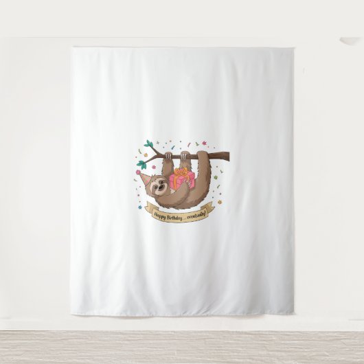 かわいい 面白い ナマケモノ 誕生日おめでとう タペストリー (正面)