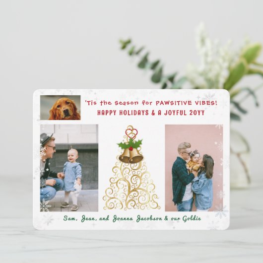 かわいい 面白い 犬 猫 幸せな休日 3枚の写真 エレガント シーズンカード (スタンド正面)