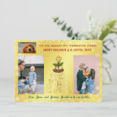 かわいい 面白い 犬 猫 幸せな休日 3枚の写真 ゴールド シーズンカード (スタンド正面)