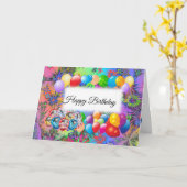 かわいい、風カラフル船、花火、ハッピーバースデー カード (黄色い花)