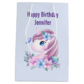 かわいい&魔法のベビーユニコーンと大きな目誕生日 ミディアムペーパーバッグ (裏面)