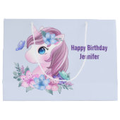 かわいい&魔法のベビーユニコーンと大きな目誕生日 ラージペーパーバッグ (裏面)