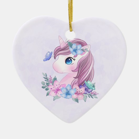 かわいい&魔法のベビーユニコーンと大きな目誕生 セラミックオーナメント (正面)