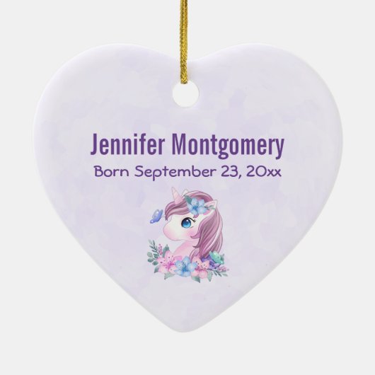 かわいい&魔法のベビーユニコーンと大きな目誕生 セラミックオーナメント (裏面)