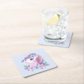 かわいい&魔法のベビーユニコーンと大きな目 スクエアペーパーコースター (インサイチュ)