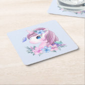 かわいい&魔法のベビーユニコーンと大きな目 スクエアペーパーコースター (アングル)