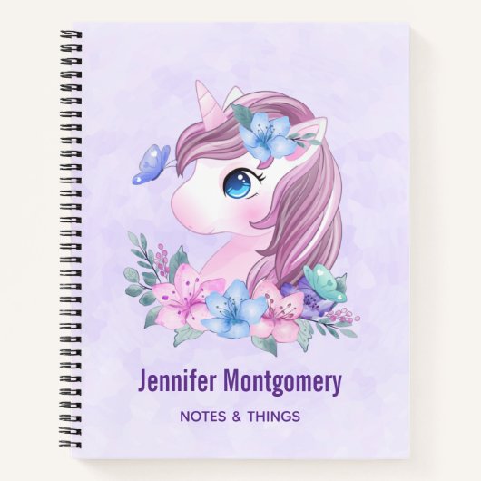 かわいい&魔法のベビーユニコーンと大きな目 ノートブック (正面)