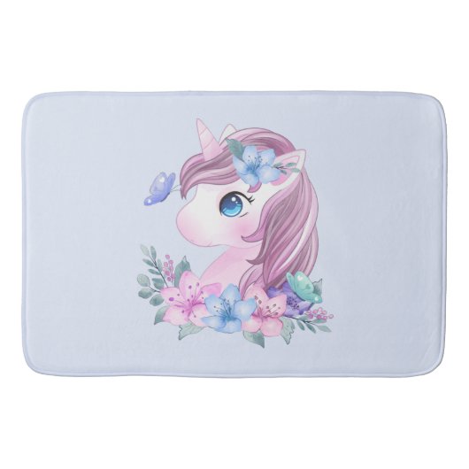 かわいい&魔法のベビーユニコーンと大きな目 バスマット (正面)
