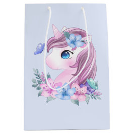 かわいい&魔法のベビーユニコーンと大きな目 ミディアムペーパーバッグ
