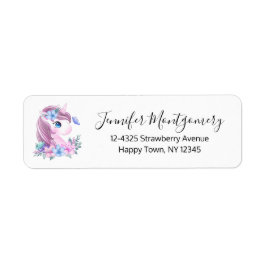 かわいい&魔法のベビーユニコーンと大きな目 ラベル