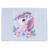 かわいい&魔法のベビーユニコーンと大きな目 ラージペーパーバッグ (正面)