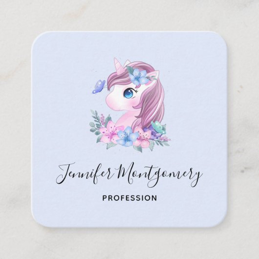 かわいい&魔法のベビーユニコーンウォーター色 スクエア名刺 (正面)