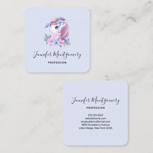 かわいい&魔法のベビーユニコーンウォーター色 スクエア名刺 (正面/裏面)