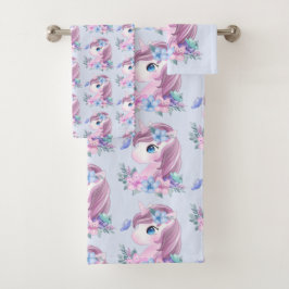 かわいい&魔法のベビーユニコーンパターン バスタオルセット