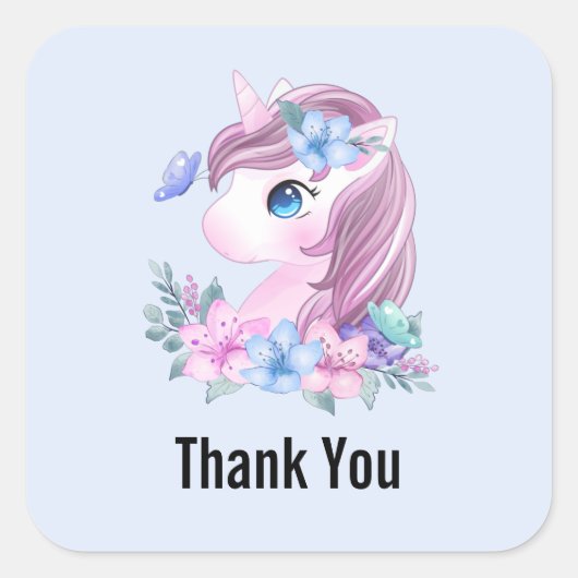 かわいい&魔法のベビーユニコーン水の色ありがとう スクエアシール (正面)