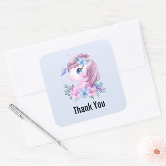 かわいい&魔法のベビーユニコーン水の色ありがとう スクエアシール (封筒)
