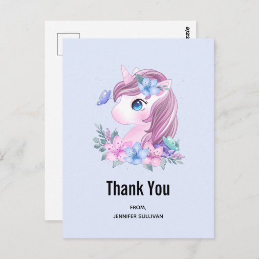 かわいい&魔法のベビーユニコーン水の色ありがとう ポストカード (正面/裏面)