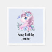 かわいい&魔法のベビーユニコーン水彩誕生日 スタンダードカクテルナプキン (正面)