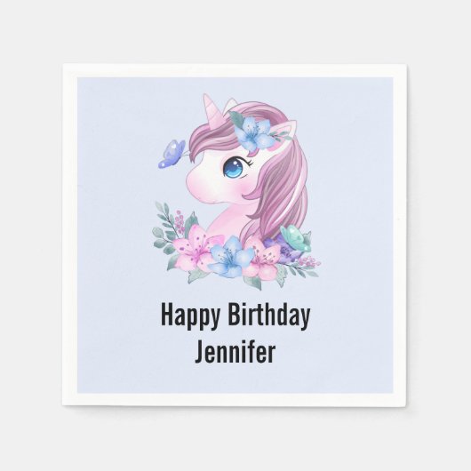 かわいい&魔法のベビーユニコーン水彩誕生日 スタンダードカクテルナプキン (正面)