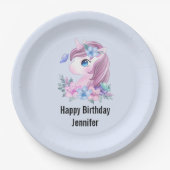 かわいい&魔法のベビーユニコーン水彩誕生日 ペーパープレート (正面)