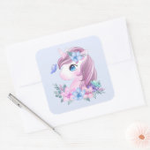 かわいい&魔法のベビーユニコーン水色 スクエアシール (封筒)