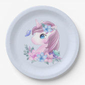 かわいい&魔法のベビーユニコーン水色 ペーパープレート (正面)