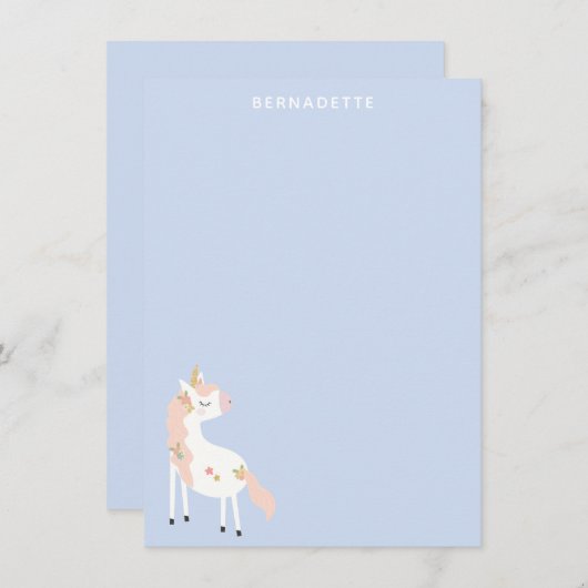 かわいい 魔法のユニコーン パステルピンク パープル ゴールド ネーム サンキューカード (正面/裏面)