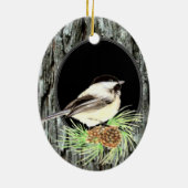 かわいい《鳥》アメリカゴガラの鳥の木、自然、野生動物 セラミックオーナメント (裏面)