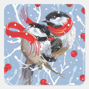 かわいい《鳥》アメリカゴガラクリスマス スクエアシール