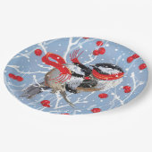 かわいい《鳥》アメリカゴガラクリスマス |青/赤 ペーパープレート (アングル)