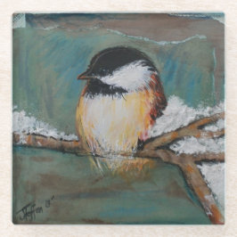 かわいい《鳥》アメリカゴガラ絵画の冬 ガラスコースター