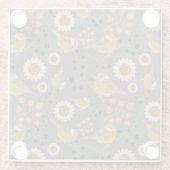 かわいい《鳥》アメリカゴガラ金ゴールドピンクブラックベリー花 ガラスコースター (裏面)