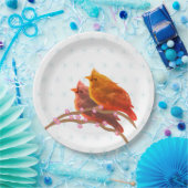 かわいい（鳥）ショウジョウコウカンチョウの鳥と雪片 ペーパープレート (パーティー)