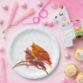 かわいい（鳥）ショウジョウコウカンチョウの鳥と雪片 ペーパープレート (パーティー)