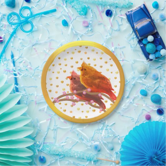 かわいい（鳥）ショウジョウコウカンチョウの鳥 ペーパープレート (パーティー)