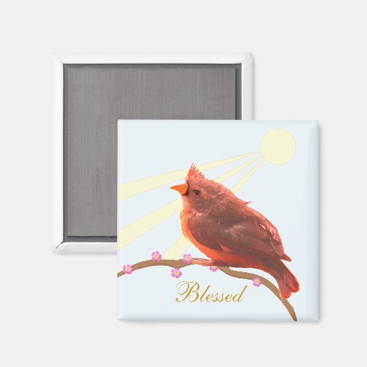 かわいい(鳥)ショウジョウコウカンチョウバードアンドサンシャイン マグネット (正面/裏面)