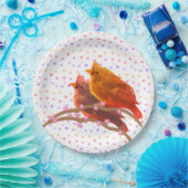 かわいい(鳥)ショウジョウコウカンチョウ鳥のカップル ペーパープレート (パーティー)