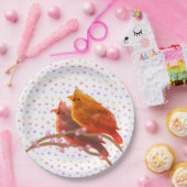 かわいい(鳥)ショウジョウコウカンチョウ鳥のカップル ペーパープレート (パーティー)