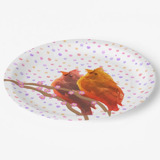 かわいい（鳥）ショウジョウコウカンチョウ鳥のカップル ペーパープレート (アングル)