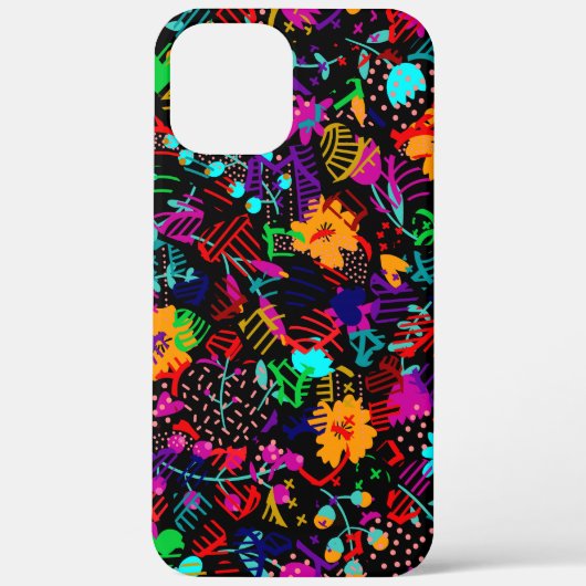かわいい 黒い 色とりどりの 抽象的な 花 Case-Mate iPhoneケース (裏面)
