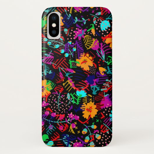 かわいい 黒い 色とりどりの 抽象的な 花 Case-Mate iPhoneケース (裏面)