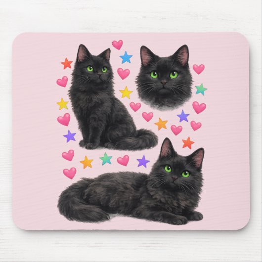 かわいい 黒猫 にじいろ ペットママ マウスパッド (正面)