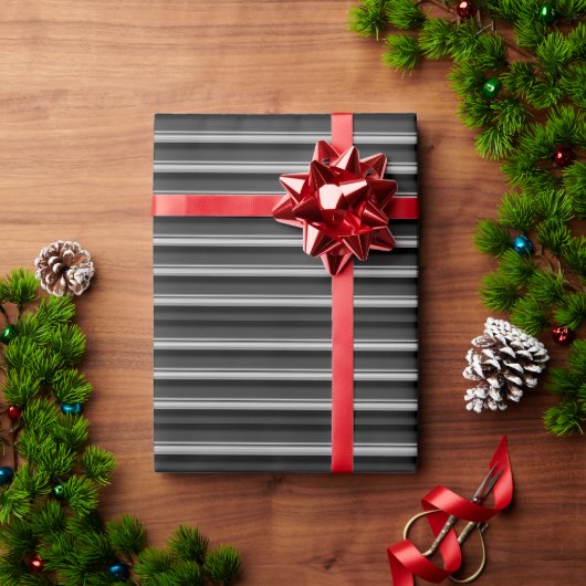 かわいい 黒 グレー ストライプ ラッピングペーパー (クリスマスギフト)