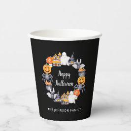 かわいい 黒 ハッピーハロウィン イラスト パーティー 紙コップ