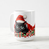 かわいい 黒 子猫 キャンディケーン と 帽子 コーヒーマグカップ (正面左)