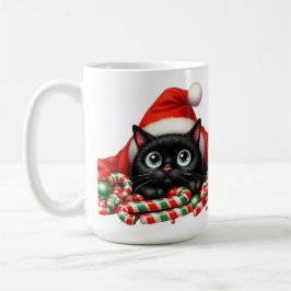 かわいい 黒 子猫 キャンディケーン と 帽子 コーヒーマグカップ