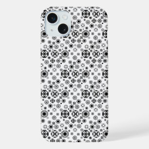 かわいい 黒 白 アラベスク 装飾 パターン iPhone 15 PLUSケース
